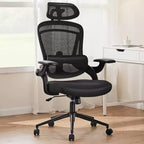 Silla de oficina TUYOHW de malla con diseño entrecruzado y ruedas, silla de oficina con soporte lumbar y reposacabezas ajustables, silla gaming con reposabrazos plegables y suaves para oficina
