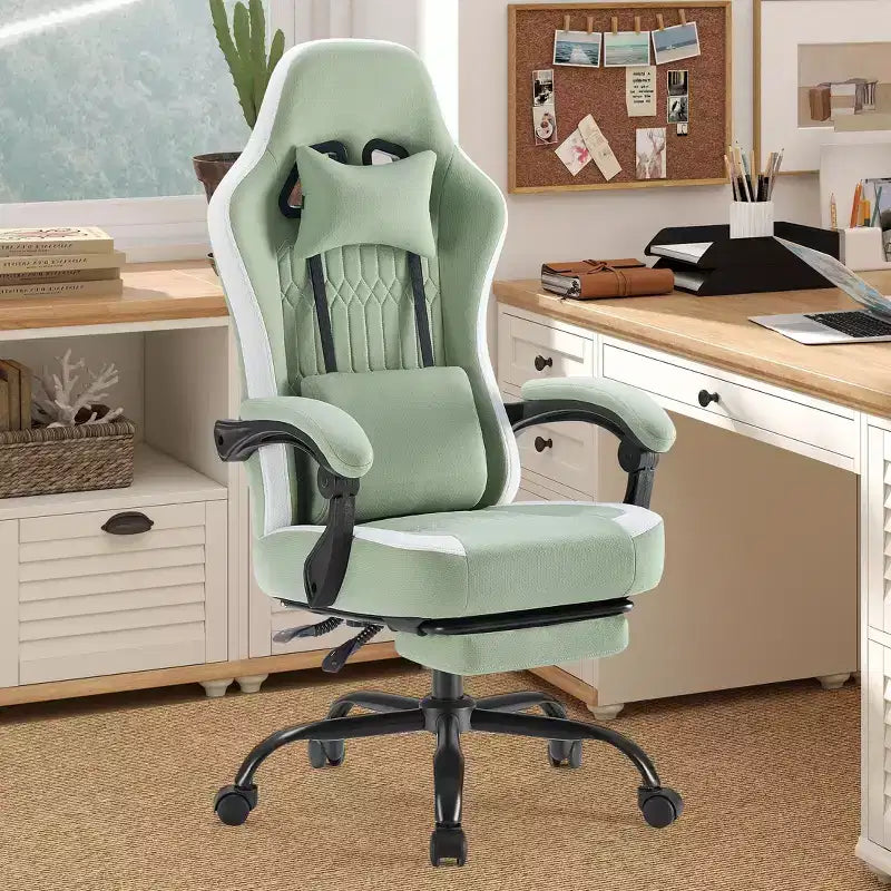 Silla giratoria de microfibra TUYOHW con ruedas, silla de oficina con reposacabezas extraíble y cojín lumbar, silla de juego para oficina