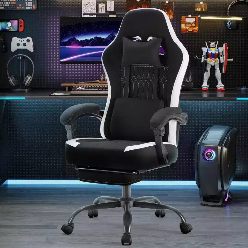 Silla giratoria de microfibra TUYOHW con ruedas, silla de oficina con reposacabezas extraíble y cojín lumbar, silla de juego para oficina