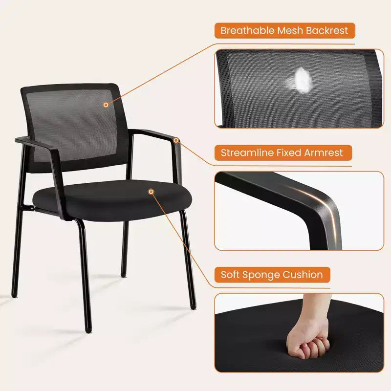 TUYOHW Silla de malla entrecruzada sin ruedas, juego de 1, silla de oficina con soporte lumbar y patas de metal, silla de juego para oficina