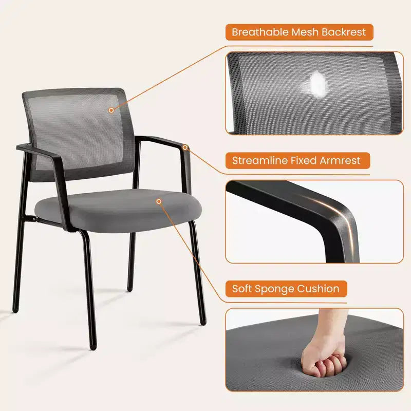TUYOHW Silla de malla entrecruzada sin ruedas, juego de 1, silla de oficina con soporte lumbar y patas de metal, silla de juego para oficina