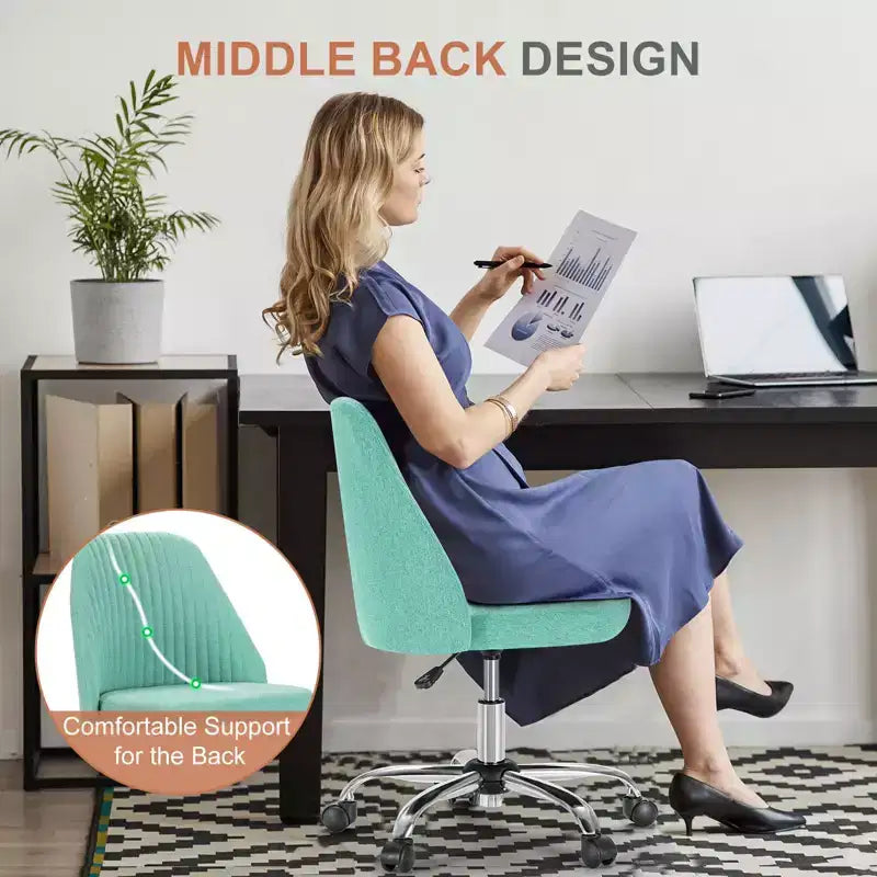 TUYOHW Silla giratoria entrecruzada con ruedas, silla de oficina con altura ajustable y soporte lumbar, silla de juego sin brazos para oficina