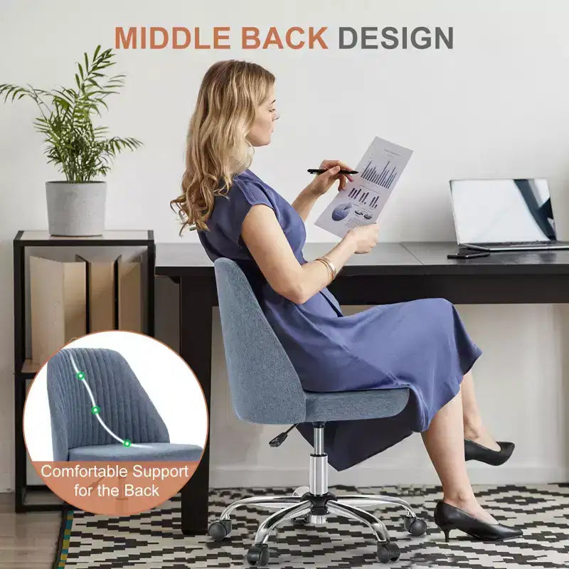 TUYOHW Silla giratoria entrecruzada con ruedas, silla de oficina con altura ajustable y soporte lumbar, silla de juego sin brazos para oficina