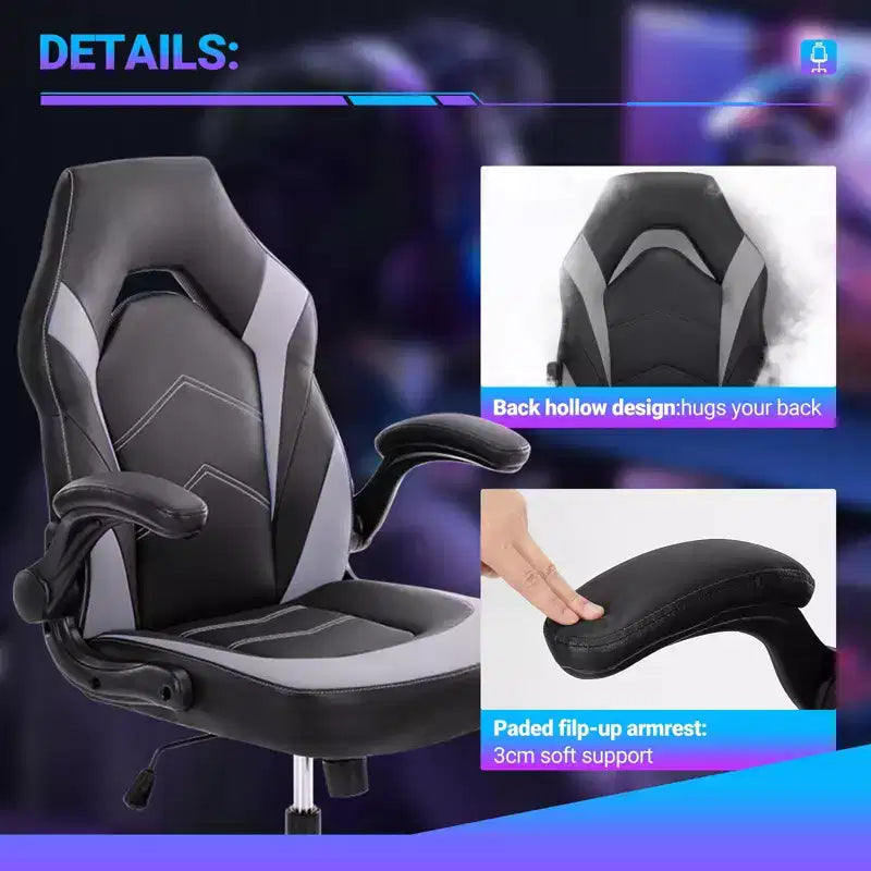 TUYOHW Silla giratoria de piel sintética con ruedas y respaldo entrecruzado en S, silla de oficina con soporte lumbar, silla de juego para oficina
