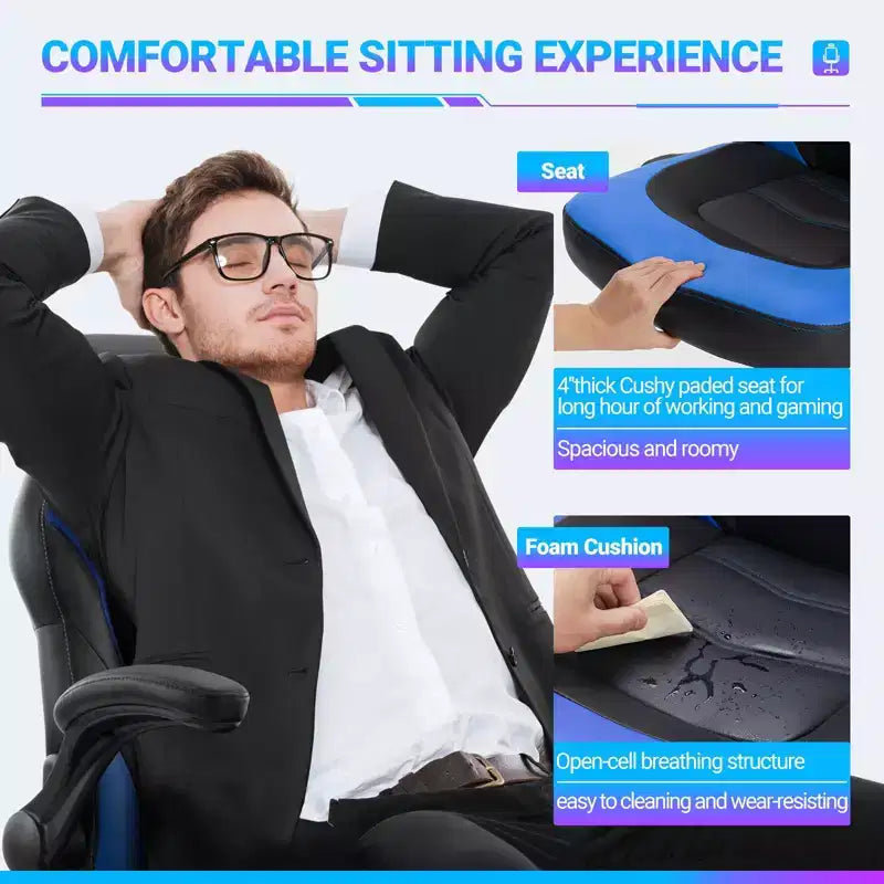 TUYOHW Silla giratoria de piel sintética con ruedas y respaldo entrecruzado en S, silla de oficina con soporte lumbar, silla de juego para oficina