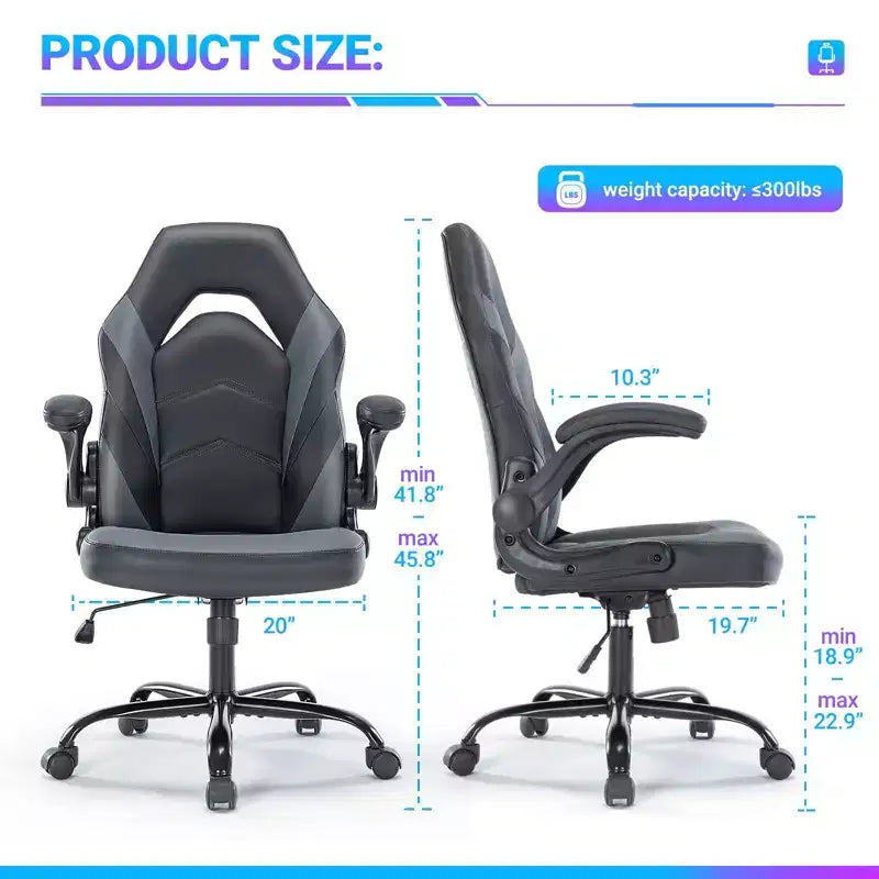 TUYOHW Silla giratoria de piel sintética con ruedas y respaldo entrecruzado en S, silla de oficina con soporte lumbar, silla de juego para oficina
