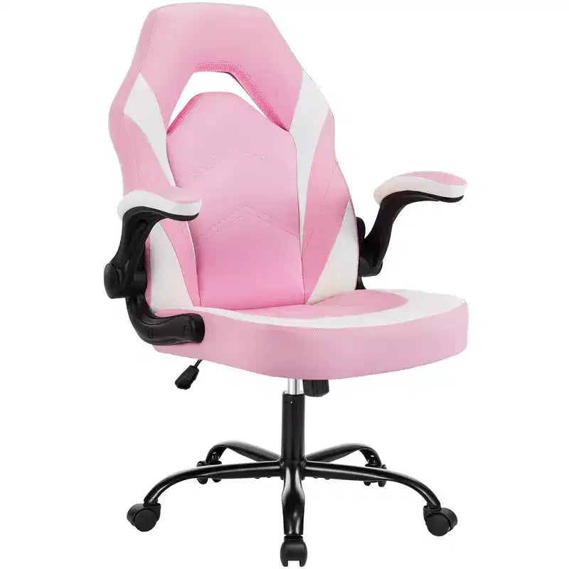 TUYOHW Silla giratoria de piel sintética con ruedas y respaldo entrecruzado en S, silla de oficina con soporte lumbar, silla de juego para oficina
