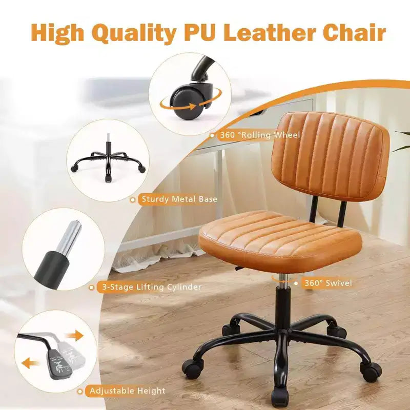 Silla TUYOHW giratoria de cuero sintético con ruedas, silla de oficina sin brazos con altura ajustable y soporte lumbar, silla de juego para oficina
