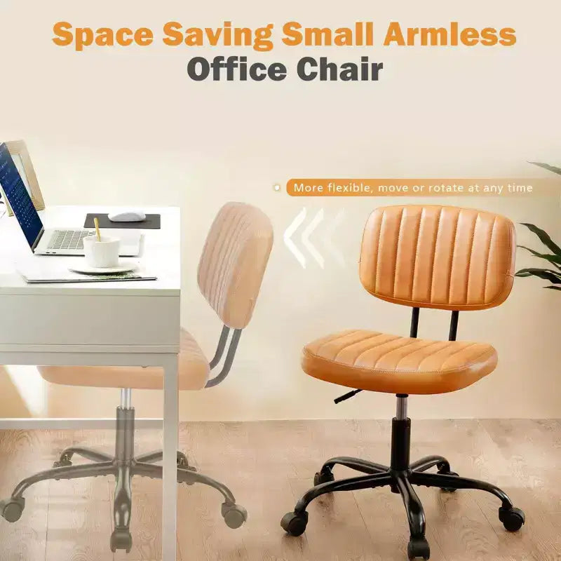 Silla TUYOHW giratoria de cuero sintético con ruedas, silla de oficina sin brazos con altura ajustable y soporte lumbar, silla de juego para oficina