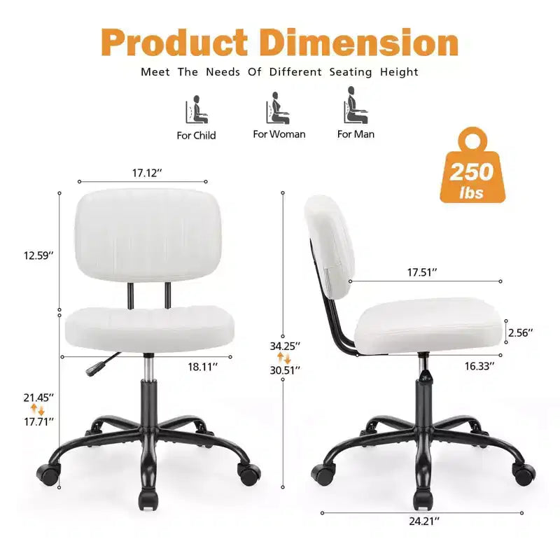 Silla TUYOHW giratoria de cuero sintético con ruedas, silla de oficina sin brazos con altura ajustable y soporte lumbar, silla de juego para oficina