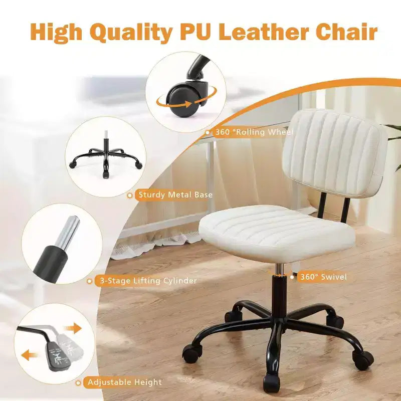 Silla TUYOHW giratoria de cuero sintético con ruedas, silla de oficina sin brazos con altura ajustable y soporte lumbar, silla de juego para oficina