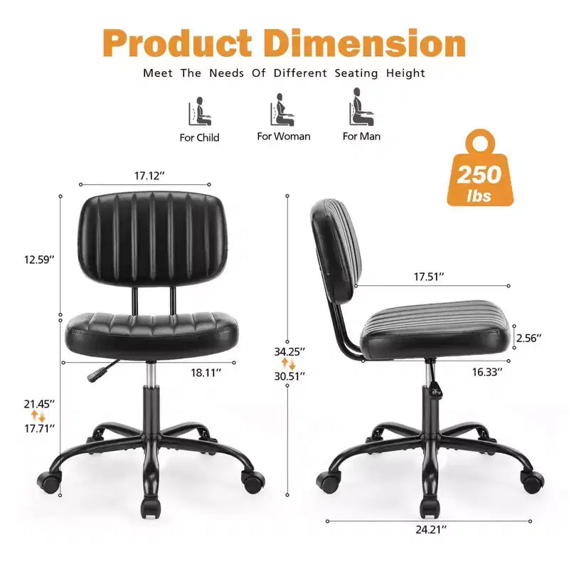 Silla TUYOHW giratoria de cuero sintético con ruedas, silla de oficina sin brazos con altura ajustable y soporte lumbar, silla de juego para oficina