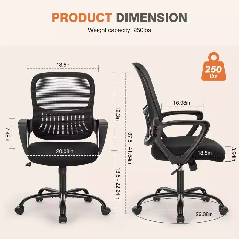 Silla giratoria de malla entrecruzada TUYOHW con ruedas, silla de oficina de 41.5 de altura con altura ajustable, silla gaming para oficina