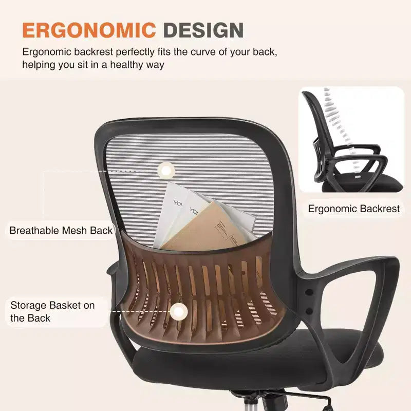 Silla giratoria de malla entrecruzada TUYOHW con ruedas, silla de oficina de 41.5 de altura con altura ajustable, silla gaming para oficina