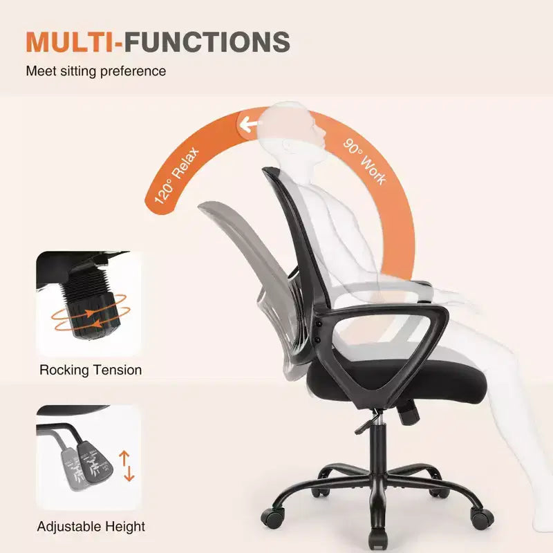 Silla giratoria de malla entrecruzada TUYOHW con ruedas, silla de oficina de 41.5 de altura con altura ajustable, silla gaming para oficina