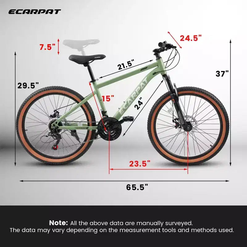 Bicicleta de montaña con ruedas de 24 pulgadas, 21 velocidades, para hombres y mujeres, para senderos, ciudad y montaña