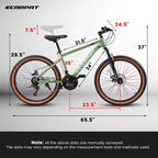 Bicicleta de montaña con ruedas de 24 pulgadas, 21 velocidades, para hombres y mujeres, para senderos, ciudad y montaña
