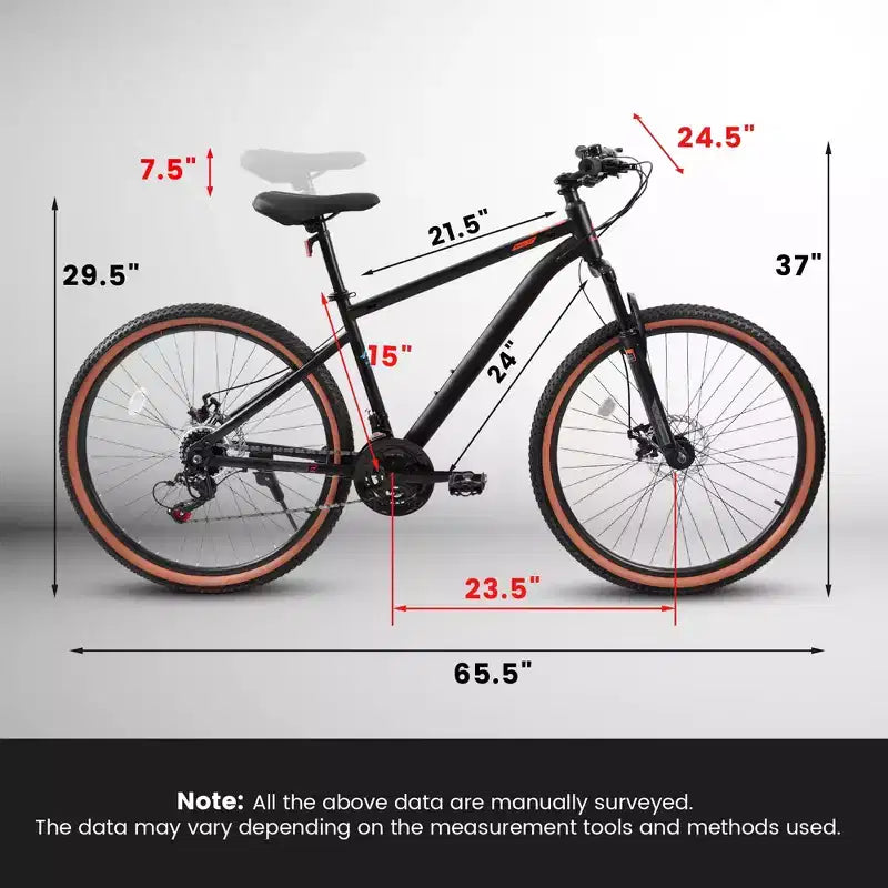 Bicicleta de montaña con ruedas de 24 pulgadas, 21 velocidades, para hombres y mujeres, para senderos, ciudad, cuadro de acero de alto carbono, frenos de disco