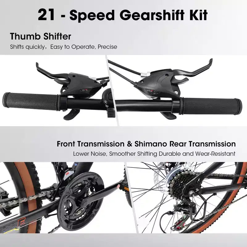 Bicicleta de montaña con ruedas de 24 pulgadas, 21 velocidades, para hombres y mujeres, para senderos, ciudad, cuadro de acero de alto carbono, frenos de disco