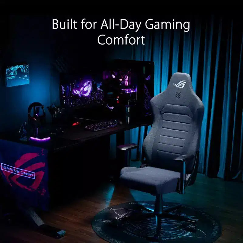 Silla gaming ASUS ROG Aethon Fabric Edition, cojín de asiento de doble densidad, reposabrazos 2D con acolchado suave, soporte lumbar integrado, estructura totalmente de acero