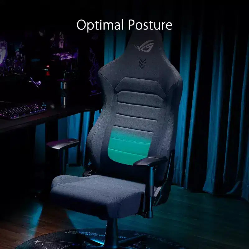 Silla gaming ASUS ROG Aethon Fabric Edition, cojín de asiento de doble densidad, reposabrazos 2D con acolchado suave, soporte lumbar integrado, estructura totalmente de acero