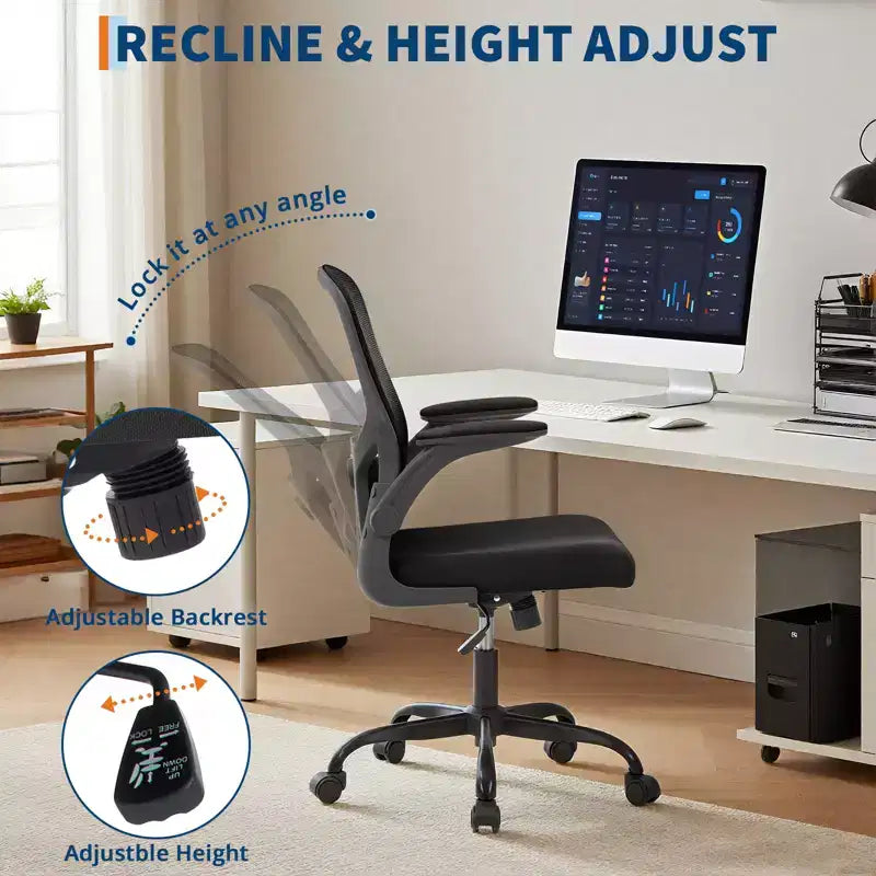 Silla de oficina Garvee con soporte lumbar y reposacabezas ajustables, reposabrazos abatibles, silla ergonómica giratoria de respaldo alto negra para oficina en casa, gaming, negro