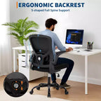 Silla de oficina Garvee con soporte lumbar y reposacabezas ajustables, reposabrazos abatibles, silla ergonómica giratoria de respaldo alto negra para oficina en casa, gaming, negro