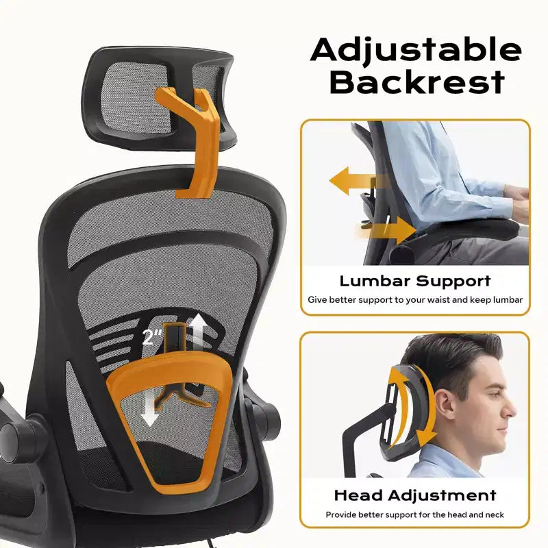 Silla de Oficina Ergonómica, Silla de Escritorio de Computadora de Respaldo Alto con Altura Ajustable y Apoyabrazos Abatibles, Silla de Juego Cómoda de Malla para Oficina en Casa