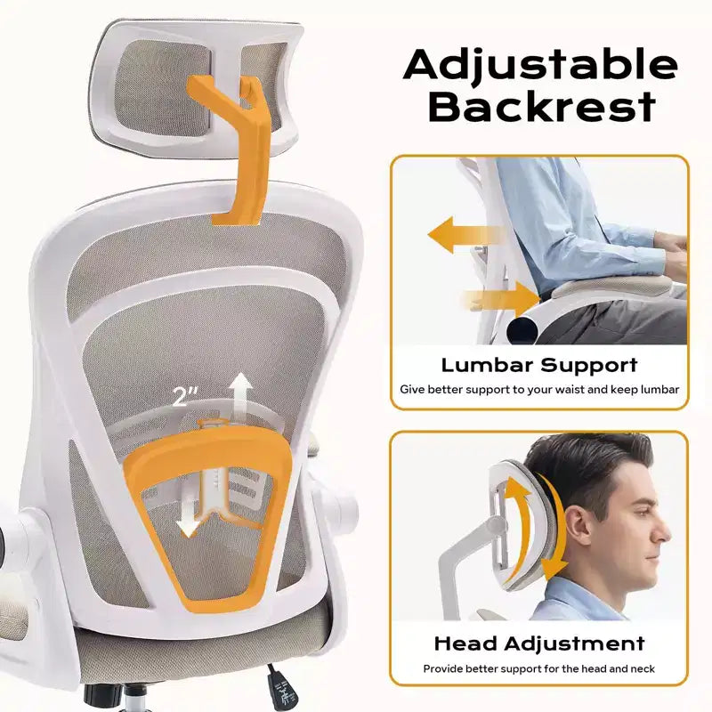 Silla de Oficina Ergonómica, Silla de Escritorio de Computadora de Respaldo Alto con Altura Ajustable y Apoyabrazos Abatibles, Silla de Juego Cómoda de Malla para Oficina en Casa