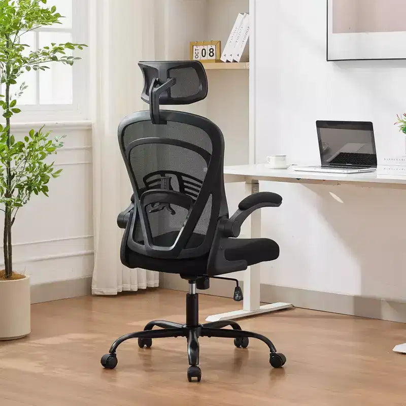 Silla de Oficina Ergonómica, Silla de Escritorio de Computadora de Respaldo Alto con Altura Ajustable y Apoyabrazos Abatibles, Silla de Juego Cómoda de Malla para Oficina en Casa