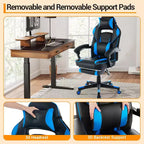 Silla de oficina giratoria para juegos ergonómica de PU con respaldo alto, reposapiés retráctil, altura ajustable, soporte lumbar y reposacabezas ajustables