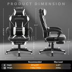 Silla de oficina giratoria para juegos ergonómica de PU con respaldo alto, reposapiés retráctil, altura ajustable, soporte lumbar y reposacabezas ajustables