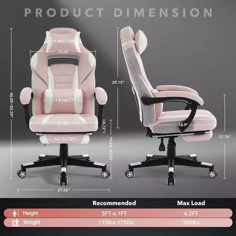 Silla de oficina giratoria para juegos ergonómica de PU con respaldo alto, reposapiés retráctil, altura ajustable, soporte lumbar y reposacabezas ajustables