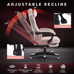 Silla de oficina giratoria para juegos ergonómica de PU con respaldo alto, reposapiés retráctil, altura ajustable, soporte lumbar y reposacabezas ajustables