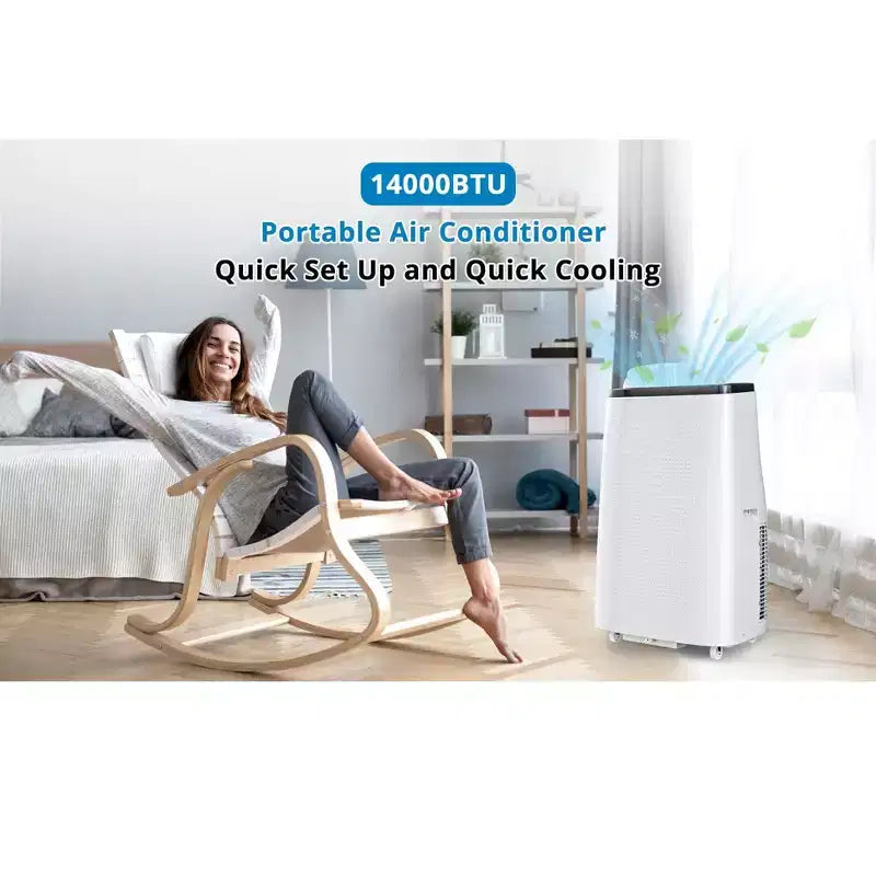 GustoWave Aire acondicionado portátil de 14000 BTU, 3 en 1, para 46-65 m², control remoto, pantalla LED y temporizador de 24 horas