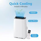 GustoWave Aire acondicionado portátil de 14000 BTU, 3 en 1, para 46-65 m², control remoto, pantalla LED y temporizador de 24 horas