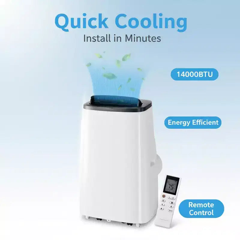 GustoWave Aire acondicionado portátil de 14000 BTU, 3 en 1, para 46-65 m², control remoto, pantalla LED y temporizador de 24 horas