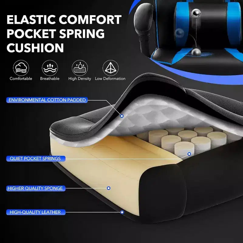 Silla de juego ergonómica Acekool para adultos, piel sintética, masaje lumbar, reposapiés, ajustable, para oficina o gaming