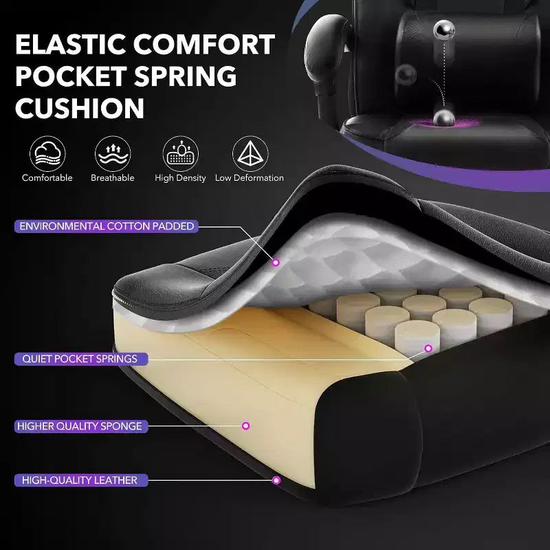 Silla de juego ergonómica Acekool para adultos, piel sintética, masaje lumbar, reposapiés, ajustable, para oficina o gaming