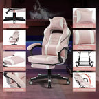 Silla de juego ergonómica Acekool para adultos, piel sintética, masaje lumbar, reposapiés, ajustable, para oficina o gaming