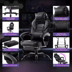 Silla de juego ergonómica Acekool para adultos, piel sintética, masaje lumbar, reposapiés, ajustable, para oficina o gaming