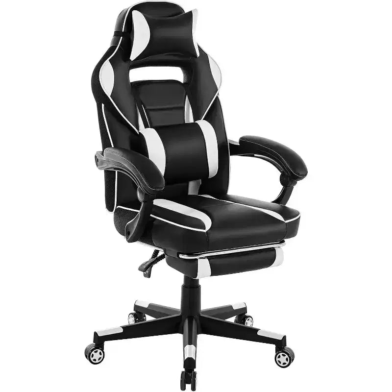 Silla de juego ergonómica Acekool para adultos, piel sintética, masaje lumbar, reposapiés, ajustable, para oficina o gaming