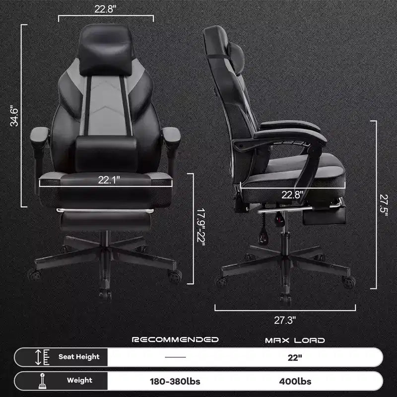 Sillas de juego Celebalcony para adultos con reposapiés, respaldo alto, con soporte lumbar de masaje, sillas de computadora giratorias de 360° y ajustables en altura.