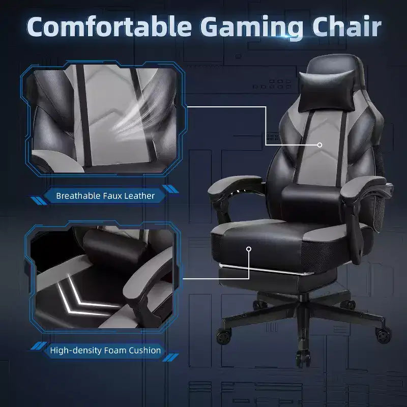 Sillas de juego Celebalcony para adultos con reposapiés, respaldo alto, con soporte lumbar de masaje, sillas de computadora giratorias de 360° y ajustables en altura.