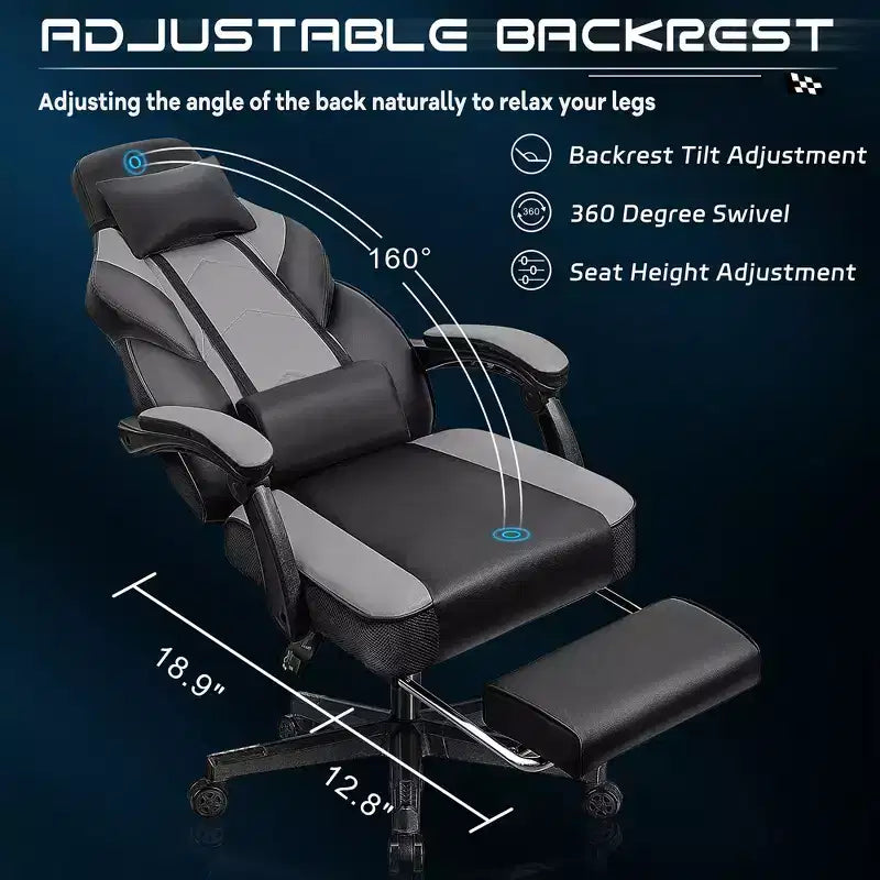 Sillas de juego Celebalcony para adultos con reposapiés, respaldo alto, con soporte lumbar de masaje, sillas de computadora giratorias de 360° y ajustables en altura.
