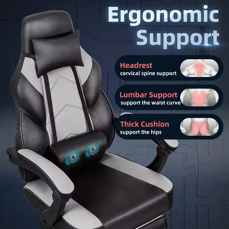 Sillas de juego Celebalcony para adultos con reposapiés, respaldo alto, con soporte lumbar de masaje, sillas de computadora giratorias de 360° y ajustables en altura.