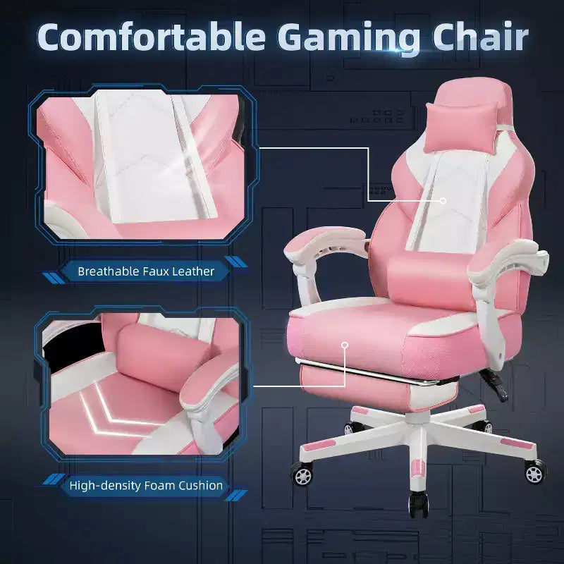 Sillas de juego Celebalcony para adultos con reposapiés, respaldo alto, con soporte lumbar de masaje, sillas de computadora giratorias de 360° y ajustables en altura.