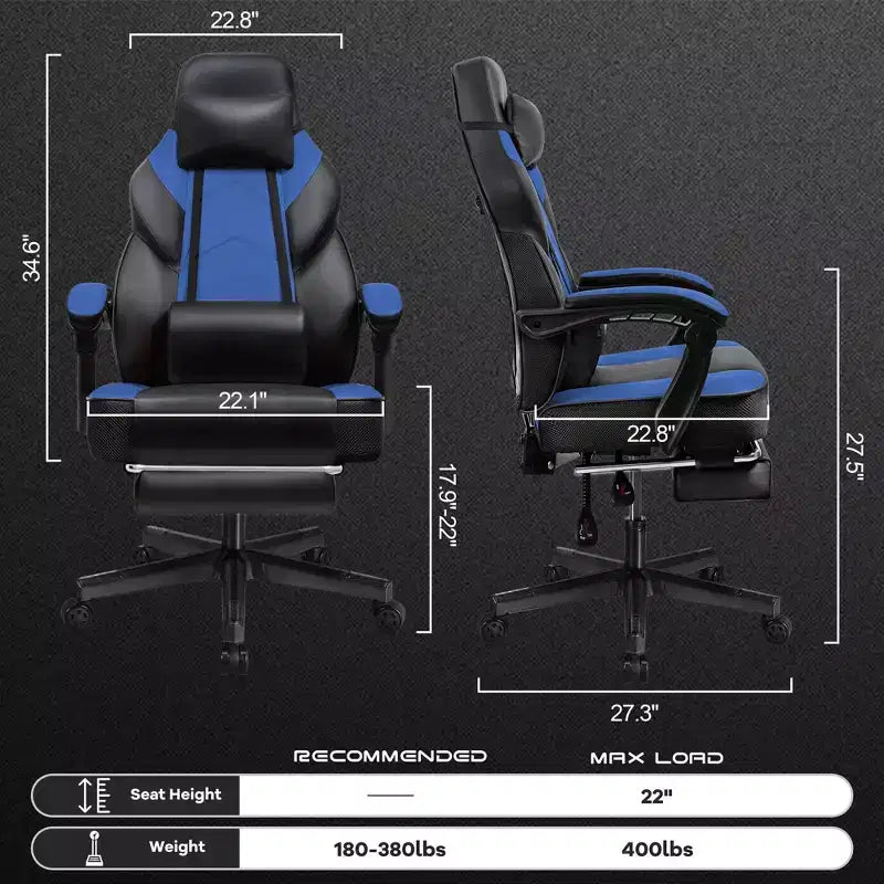 Sillas de juego Celebalcony para adultos con reposapiés, respaldo alto, con soporte lumbar de masaje, sillas de computadora giratorias de 360° y ajustables en altura.