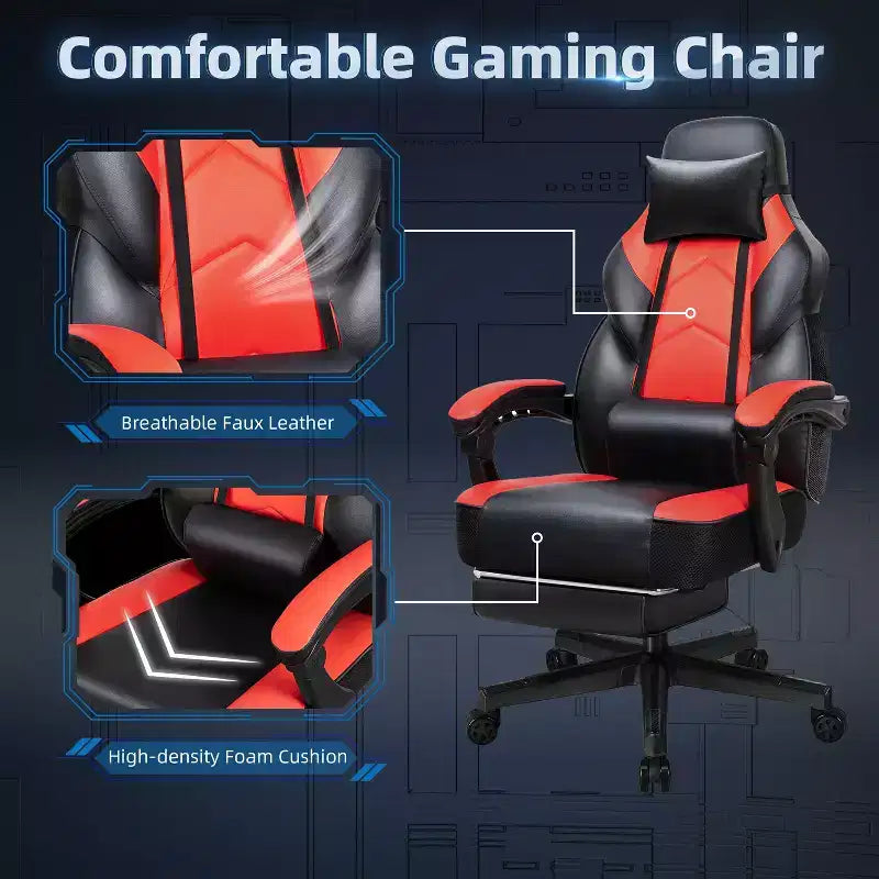Sillas de juego Celebalcony para adultos con reposapiés, respaldo alto, con soporte lumbar de masaje, sillas de computadora giratorias de 360° y ajustables en altura.