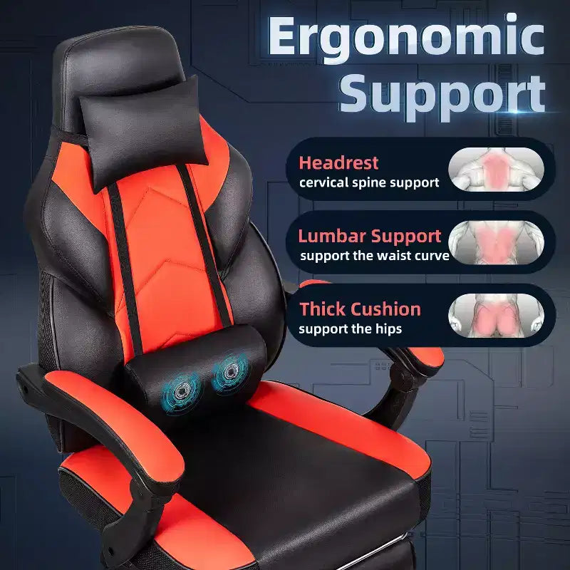 Sillas de juego Celebalcony para adultos con reposapiés, respaldo alto, con soporte lumbar de masaje, sillas de computadora giratorias de 360° y ajustables en altura.